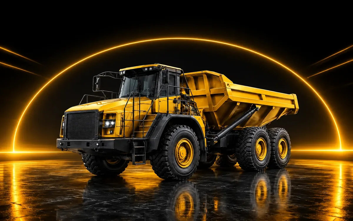 caminhão articulado em operação de mineração de superfície