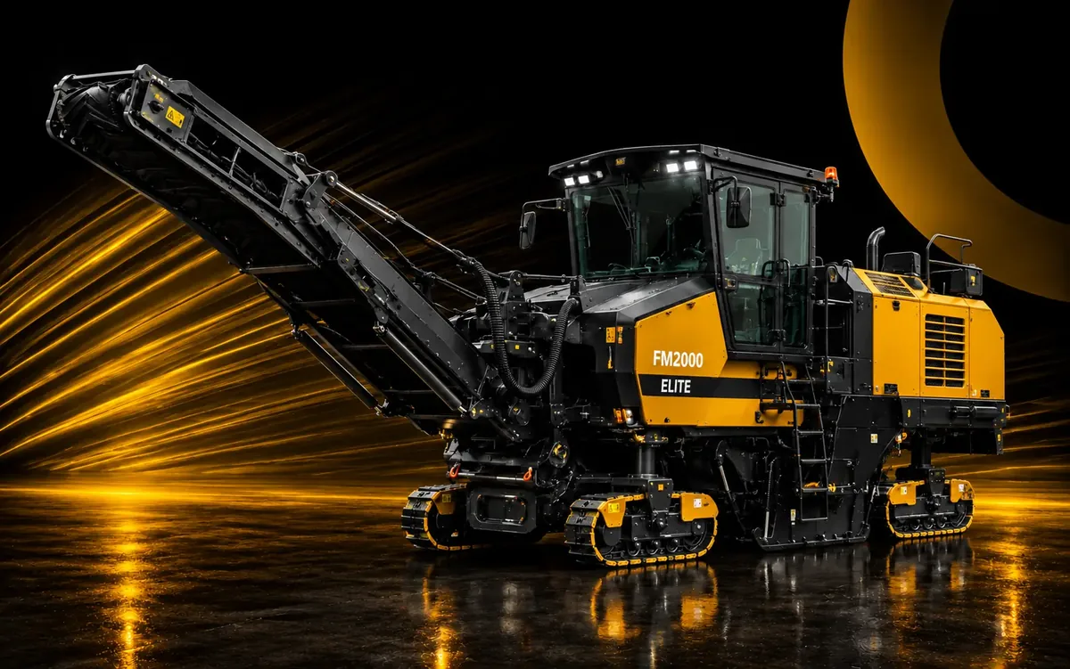 Fresadora de asfalto sobre esteiras equipada com transportador de material